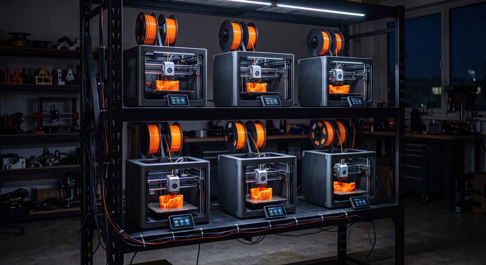 Printfarm mit sechs FDM-Druckern im 24/7-Betrieb bei FixingIT in Freiburg