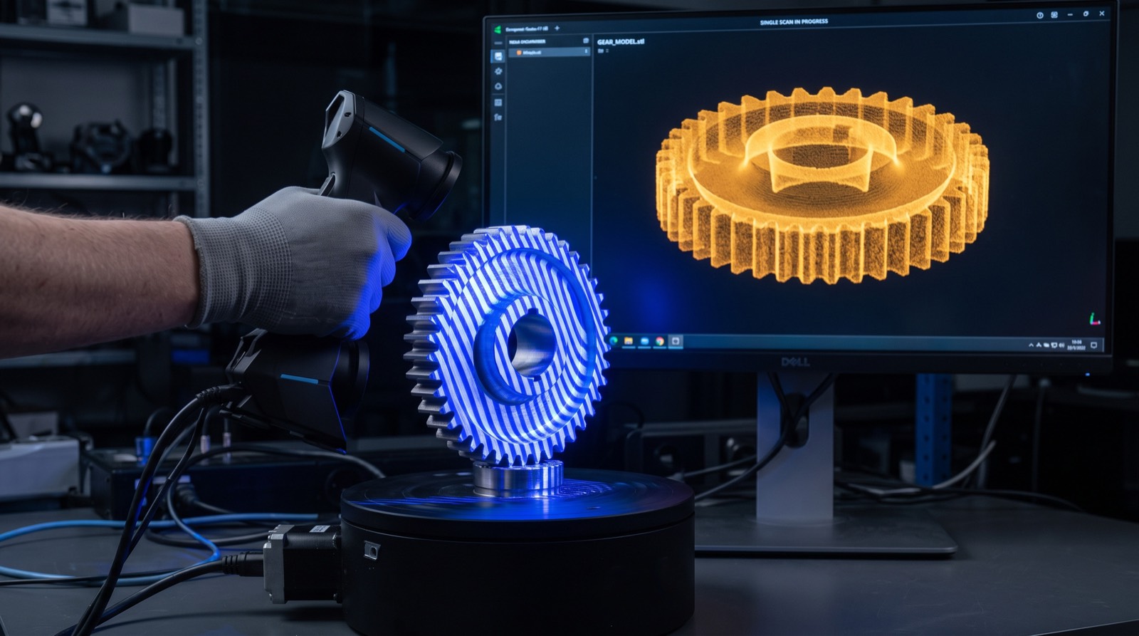 3D-Scanner mit Structured-Light-Technologie beim Digitalisieren eines Bauteils